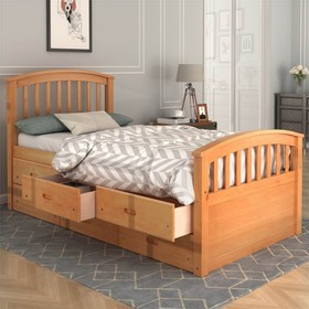 Orisfur Twin Size Wooden Bed Frame with 6 Drawers Oak