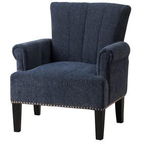 1-seat Polyester Fabric Sofa with Armrests Backrest Navy Blue