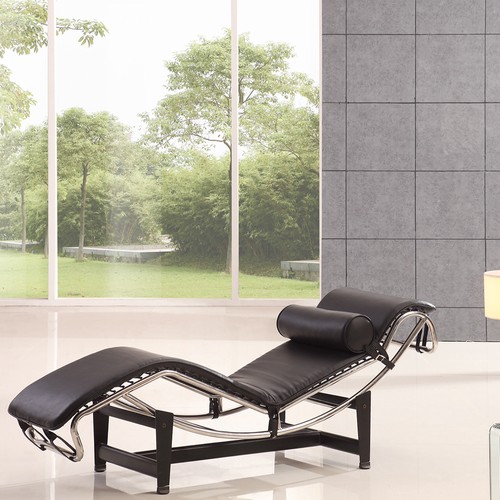 Le Corbusier LC-4 Style Recliner with Adjustable Headrest Black