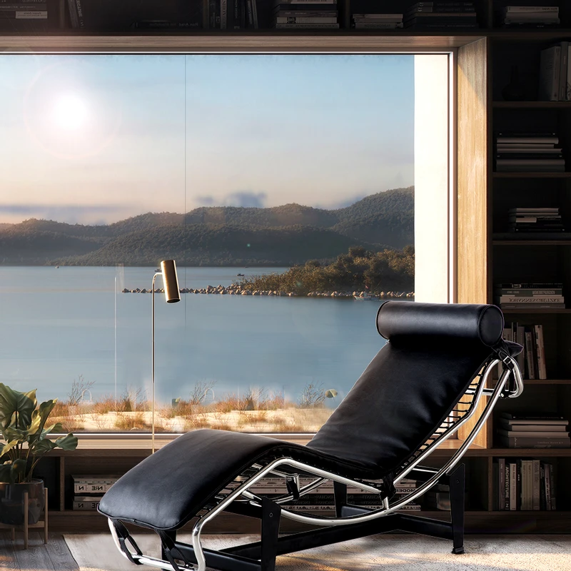 Le Corbusier LC 4 Style Recliner with Adjustable Headrest Black