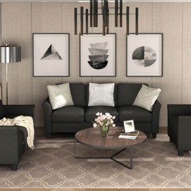 3-seat + 2-seat + 1-seat Linen Upholstered Sofa Set Black