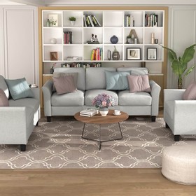 3-seat + 2-seat + 1-seat Linen Upholstered Sofa Set Light Grey