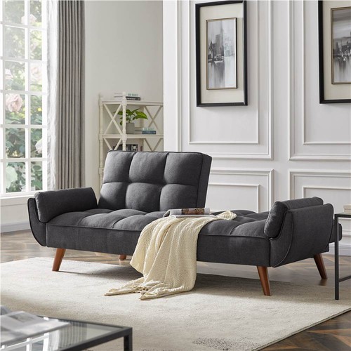 93-дюймовый диван-кровать с обивкой из льняной ткани и регулируемой спинкой,серый цвет
