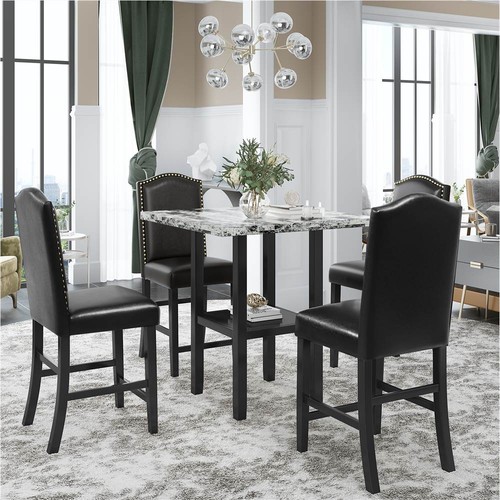 TOPMAX 5 Dining Table Set with 4 Black Chairs