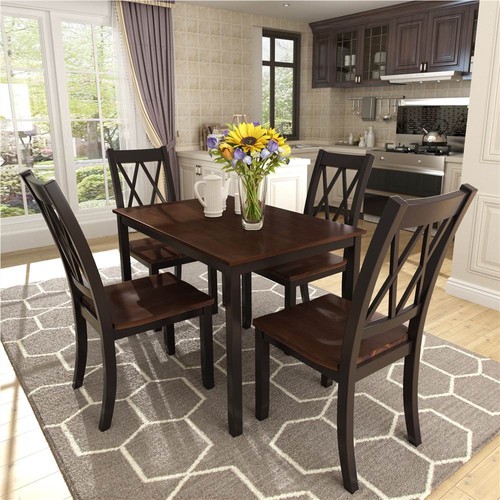 Topmax 5 Pieces Wooden Dining Table Set With 4 Chairs Black