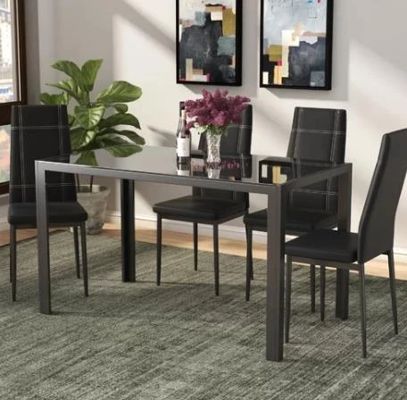 Pieces Dining Table Set With 4 Chairs, Leather Kitchen Table Set