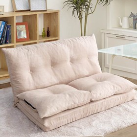 Multifunctional Foldable Floor Upholstered Sofa Bed Beige