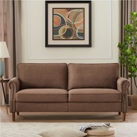 3Seat Linen Upholstered Sofa with Backrest and Armrests Brown