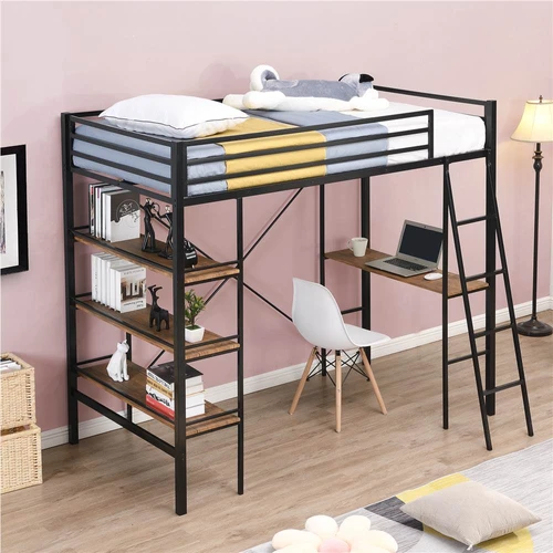 Twin Size Metal Loft Bed Frame With, Twin Bed Frame With Desk Underneath