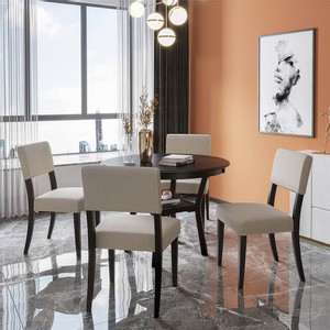 TREXM 5 Pieces Dining Set with 4 Upholstered Chairs Espresso