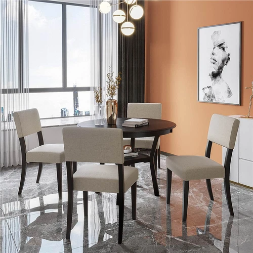 Trexm 5 Pieces Dining Set With 4 Upholstered Chairs Espresso