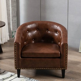 1-Seat PU Leather Sofa with Wooden Frame and Curved Backrest Brown