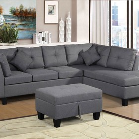 105.1" Linen Fabric Upholstered Sofa with Right Hand Chaise Gray