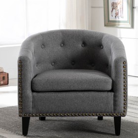 1-Seat Linen Sofa with Wooden Frame and Curved Backrest Grey 