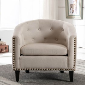 1-Seat Linen Sofa with Wooden Frame and Curved Backrest Beige
