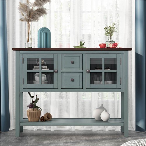 U-STYLE 45'' Modern Console Table with 2 Drawers, 2 Cabinets and 1 Shelf, for Entrance Hallway, Dining Room, Bedroom - Green + Brown
