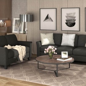 2+3-Seat Linen Fabric Upholstered Sofa Set, with Pillows Black