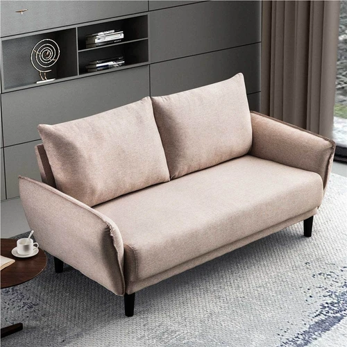 2-Seat Polyester Fabric Upholstered Sofa with 2 Back Cushions Beige