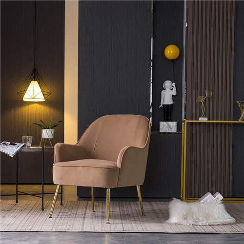 Velvet Upholstered Chair with Adjustable Metal Legs Brown