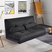Orisfur Polyester Fabric Sofa Bed with 2 Pillows Black
