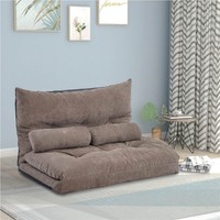 Orisfur Polyester Fabric Sofa Bed with 2 Pillows Brown