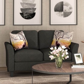 2-Seat Linen Fabric Sofa with Wooden Frame and Plastic Feet Black