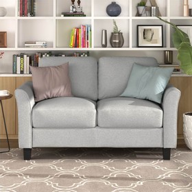 2-Seat Linen Fabric Sofa with Wooden Frame and Plastic Feet Light Gray