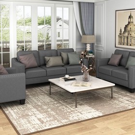 U-STYLE 3+2+1-Seat Linen Blend Fabric Tufted Sofa Set Grey 