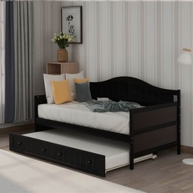 Twin-Size Wooden Platform Daybed Frame with Trundle Bed Espresso