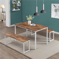3 Piece Dining Set Including 1 Table and 3 Benches Walnut