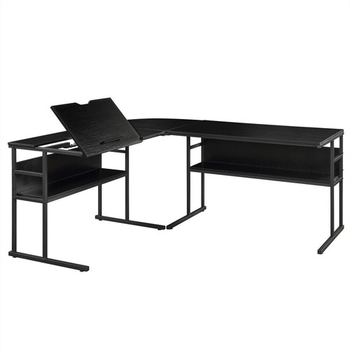 Home Office 67" LShaped Computer Desk with Tiltable Tabletop Black