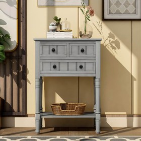 TREXM 23" Wooden Console Table with 3 Storage Drawers Gray 