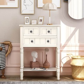TREXM 23" Wooden Console Table with 3 Storage Drawers White