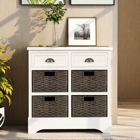 TREXM 28" Rustic Wooden Console Table with 2 Drawers White
