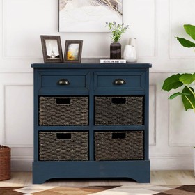 TREXM 28" Rustic Wooden Console Table with 2 Drawers Navy