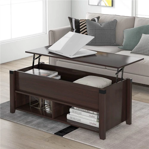U Style Wooden Lift Coffee Table With, Cherry Coffee Table With Storage