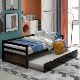 Twin Size Wooden Daybed with Trundle Bed Espresso 