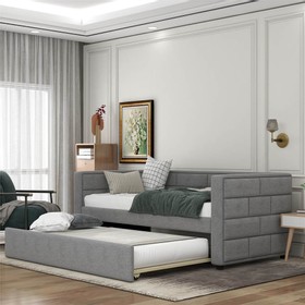 Twin Size Upholstered Daybed Frame with Trundle Bed Gray
