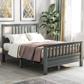 Full Size Wooden Platform Bed Frame with Headboard Gray  