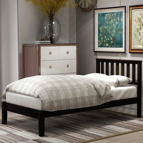 Twin Size Wooden Platform Bed Frame with Headboard Espresso