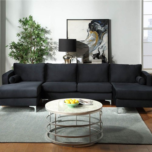 Orisfur 124" UShape Velvet Upholstered Sectional Sofa Black
