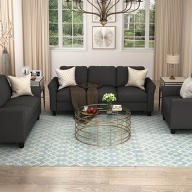 U-STYLE 3+2+1-Seat Polyester Blend Sofa Sofa Set Black