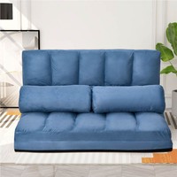 71 2Seat Suede Floor Sofa Bed with 2 Pillows Blue