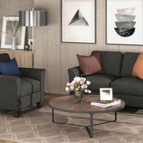 1+2-Seat Linen Upholstered Sofa with Wooden Frame Black