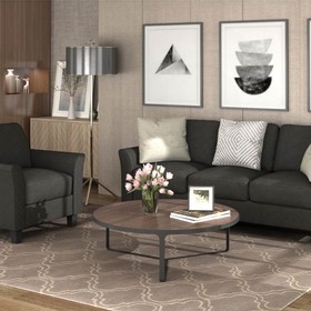 1+3-Seat Linen Upholstered Sofa with Wooden Frame Black