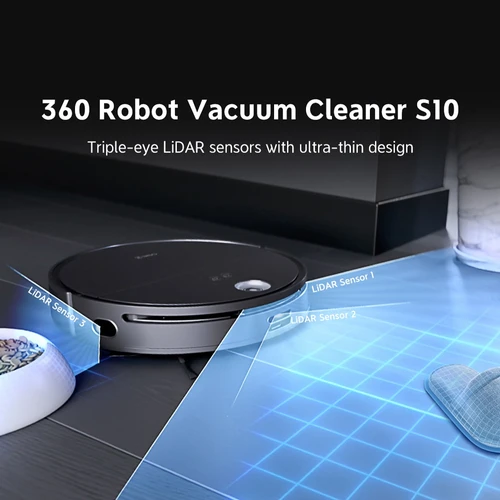 360 S10 Ultra Flat Robot Vacuum Cleaner with Wiping Function and dToF Laser  Navigation, 3300Pa Suction Mop Robot Car Carpet Detection, 500 ml Dust  Container, 520 ml Water Tank, App Voice Control