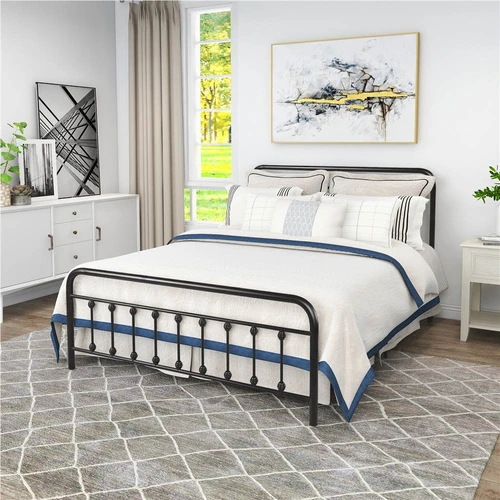 Queen Size Metal Platform Bed Frame, Queen Size Metal Platform Bed Frame With Wood Slats