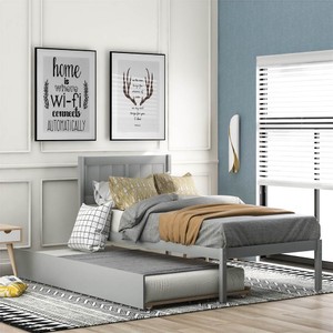 TwinSize Platform Bed Frame with Trundle Bed Gray