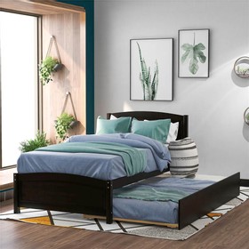 Twin-Size Platform Bed Frame with Trundle Bed Espresso