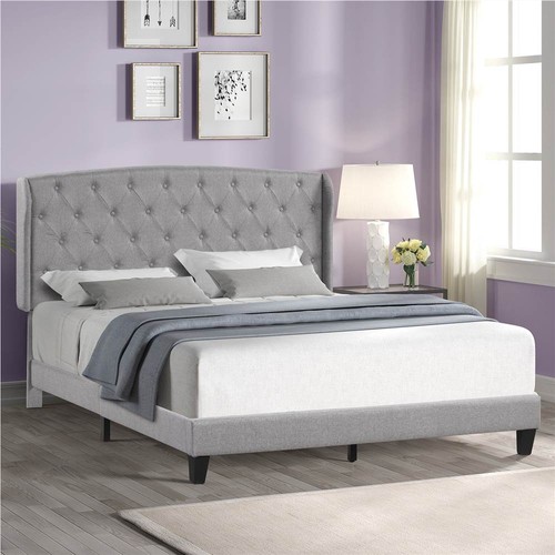 Full-Size Upholstered Platform Bed Frame with Headboard Gray